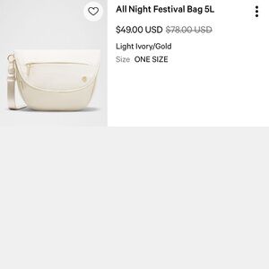 NWT Lululemon All Night Festival Bag 5L